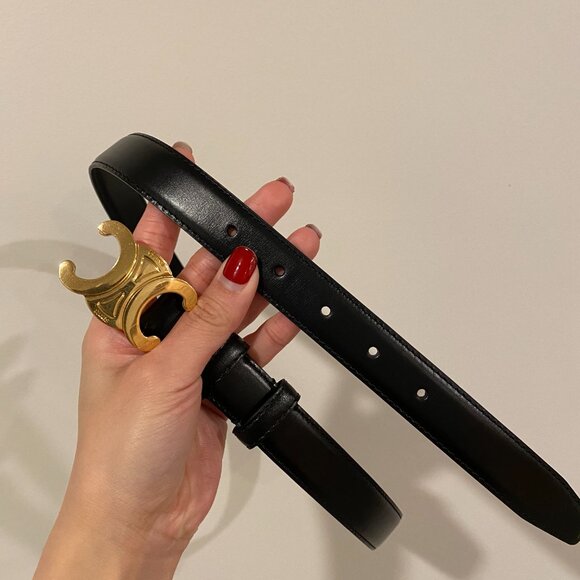Celine Triomphe Gold Buckle Black Belt - Picture 2 of 7